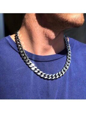 Necklace Men's Chunky Chain 19.69" Silver Edgy Rock Stainless Steel Cuban Unisex